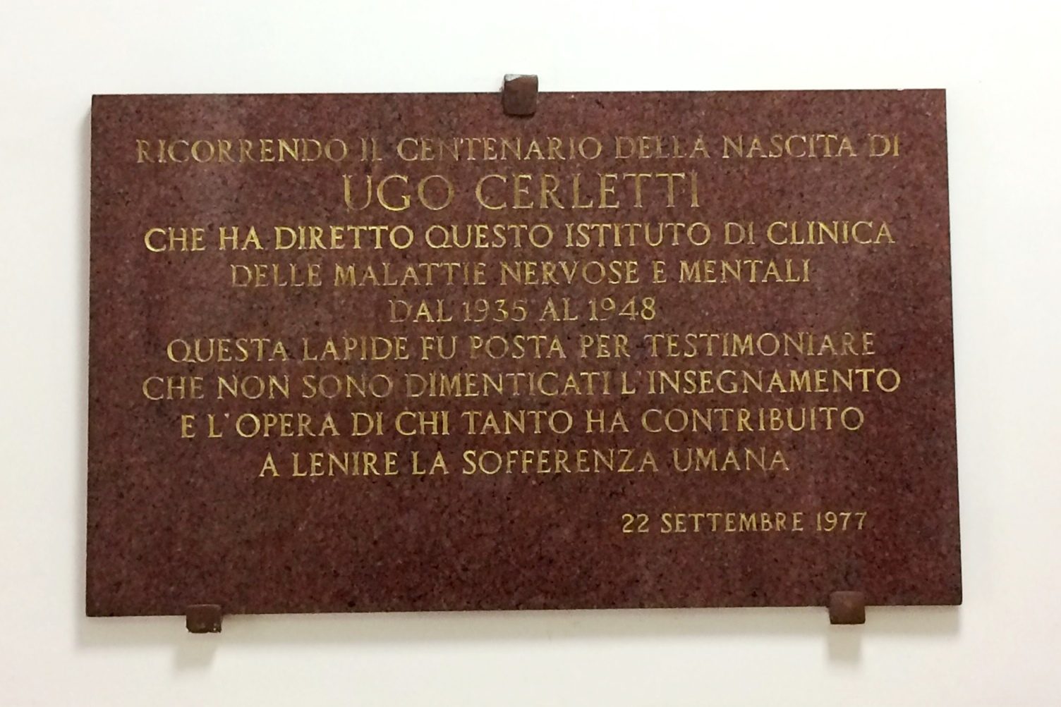 Ugo Cerletti's memorial tablet, Rome (by Francesco Saverio Bersani).JPG